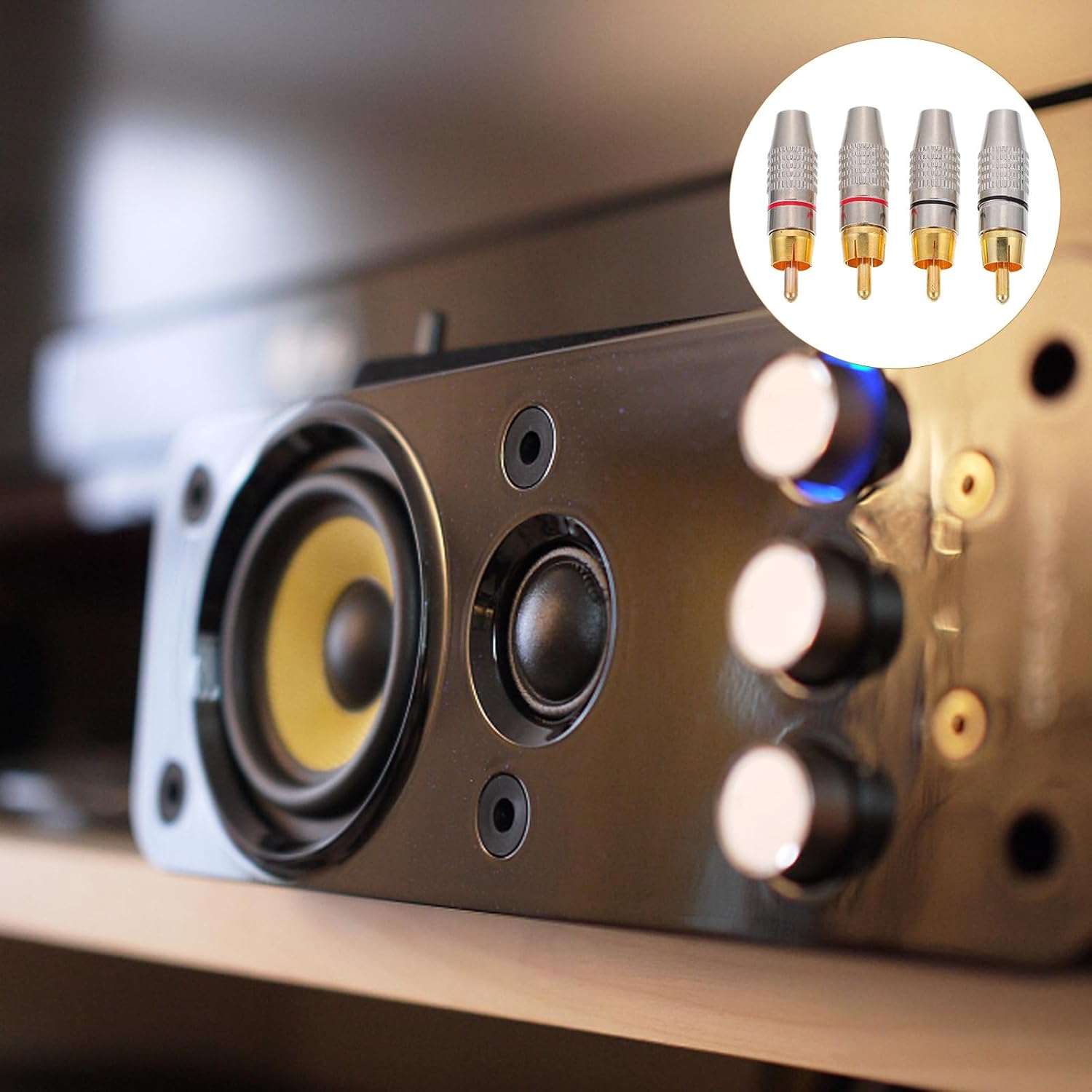 Zerodeko 4Pcs Gold Plated Audio Connector Plugs Metal Male Speaker Adapter for AV Cable Home Theater Hi-Fi System with Colored Rings image number 5