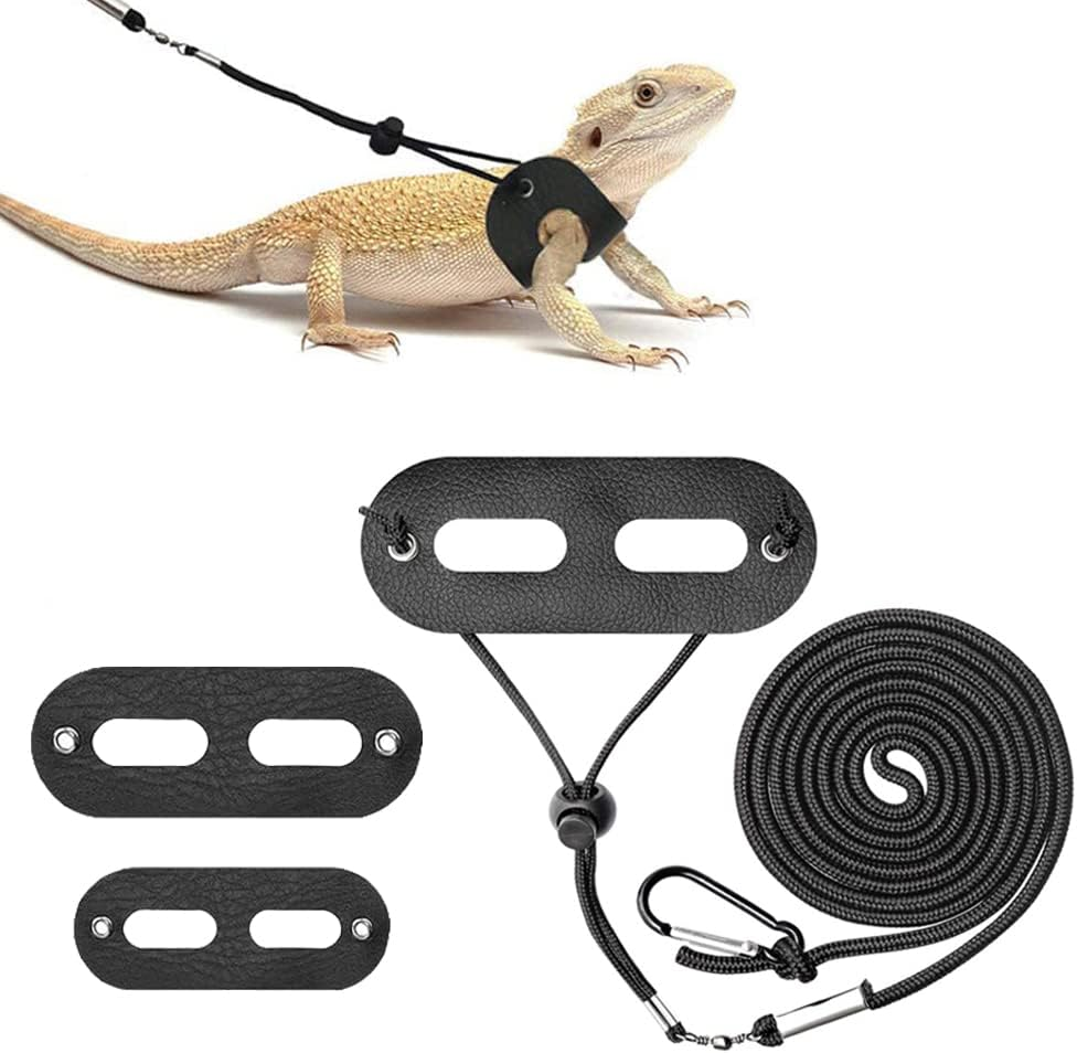 ASOCEA 3 Pcs Adjustable Bearded Dragon Lizard Harness and Leash Reptile Soft Leather Outdoor Nylon Rope Lead for Amphibians Lizard Chameleon Baby Iguana and Other Small Pet Animals(S,M,L) image number 4