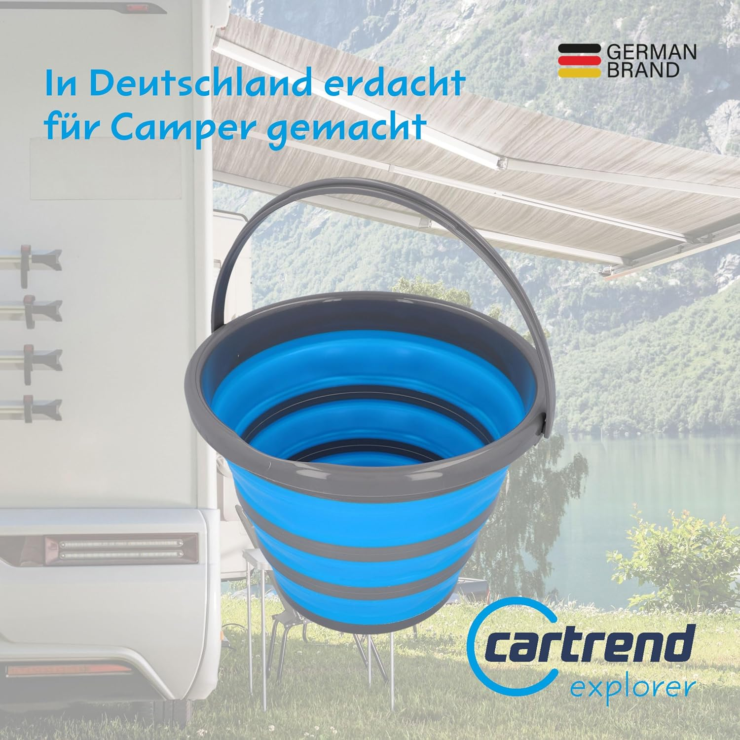 Cartrend 10731 10 Litre Water Folding Household Camping Cleaning Bucket with Spout Carry Handle Foldable Pack of 1, Blue, 10 L image number 5