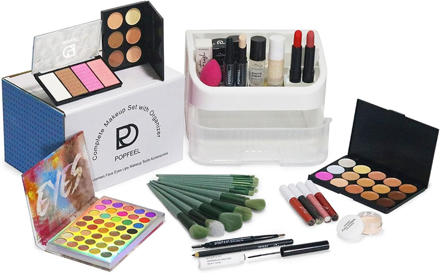 Jascherry All in One Makeup Kit, Travel Makeup Kit, Complete Makeup Set with Organizer Eyeshadow Palette Foudation Concealer Lipstick Makeup Sponges Eyebrow Pencil for Girls Teenagers Beginners image number 1