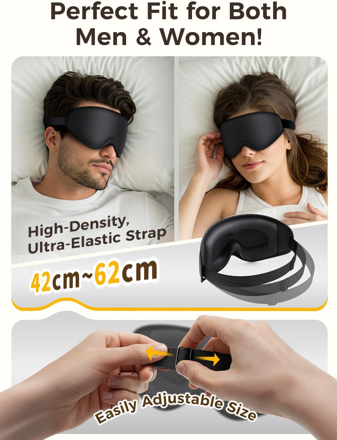 3D Sleep Mask [Side-Sleeper Friendly & 99.99% Blackout] Zero-Gravity Eye Masks for Sleep, Eye Mask Breathable, Sleeping Expert Certified, Washable & Light, for Women Men Travel/Airplane - Black image number 3