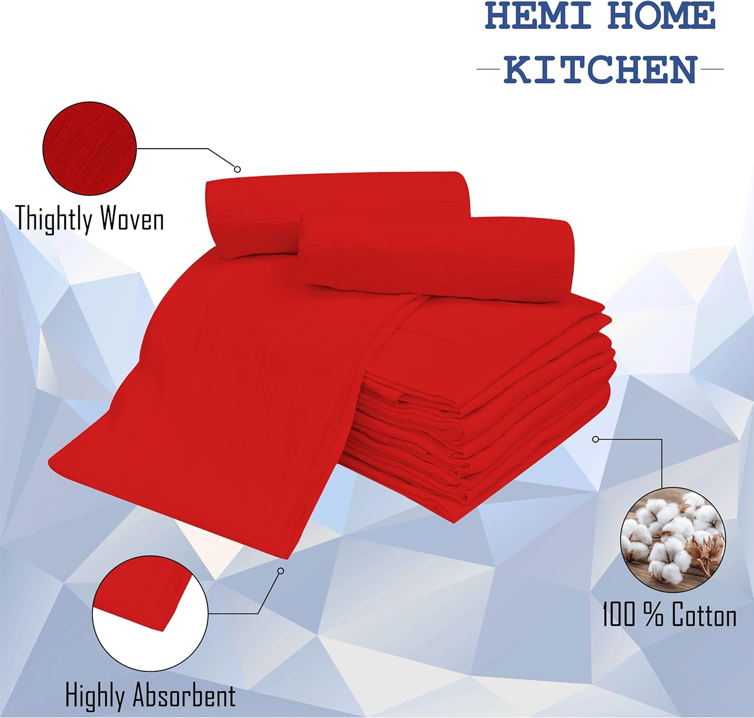 Flour Sack Kitchen Towels (Optical White, 12 Pack), 100% Cotton 28 X 28 Inches Cloth Napkins, Multi Purpose Dish Cloth | Tea Towels | Kitchen Towels&hellip; (Red)