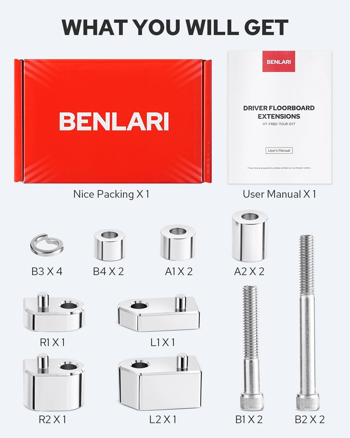 Benlari 1Inch &1.5Inch Driver Floorboard Extensions, Floorboard Spacer Extenders Compatible for Harley Touring Street Glide Road Glide Electra Glide Road King 2009-2024, FL Trikes 2009-2013, Chrome image number 1