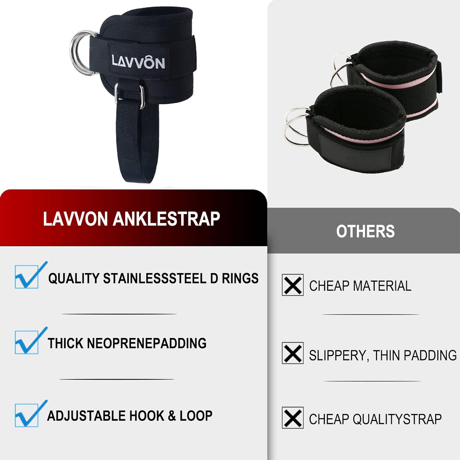 LAVVON Ankle Straps for Cable Machines Kickbacks - Adjustable Comfort Ankle Cable Attachments for Gym Ankle Cuff Cable Machine Glute Kickback Straps - Leg Extensions, Curls & Ankle Cuffs Women - Mint image number 7