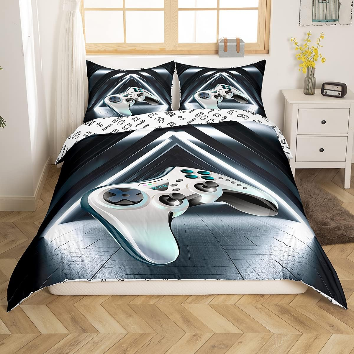 Tbrand Gamepad Bedding Set for Players Children Boys Video Game Gamepad Duvet Cover Set Girls Teen Modern Game Controller Bedding Set 135 X 200 Cm Novelty Action Buttons Decor Grey White image number 1