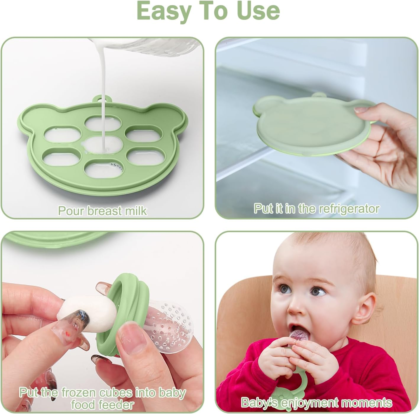 Baby Silicone Fruit Food Feeder Pacifier & Breastmilk Popsicle Freezer Molds, BPA Free Baby Food Storage Containers Frozen Ice Tray for Baby Feeding Safely, Infant Fruit Teething Toy - Bear Beige image number 7