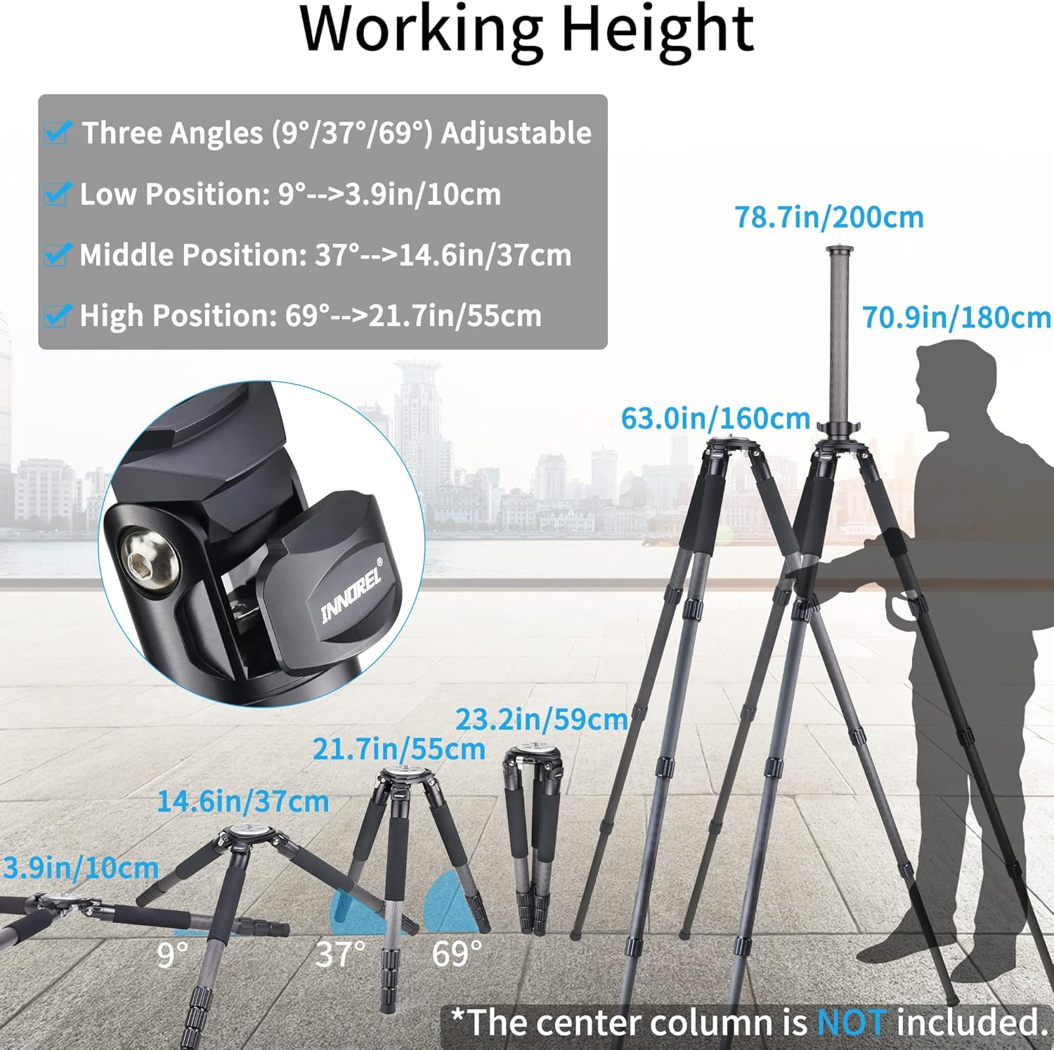 INNOREL RT90C Professional Carbon Fibre Tripod, Heavy Duty Stand with 75Mm Bowl Adapter, Height 160 Cm, 40Mm Tube for DSLR Cameras Compatible with Ball Head & Hydraulic Head Load 40Kg