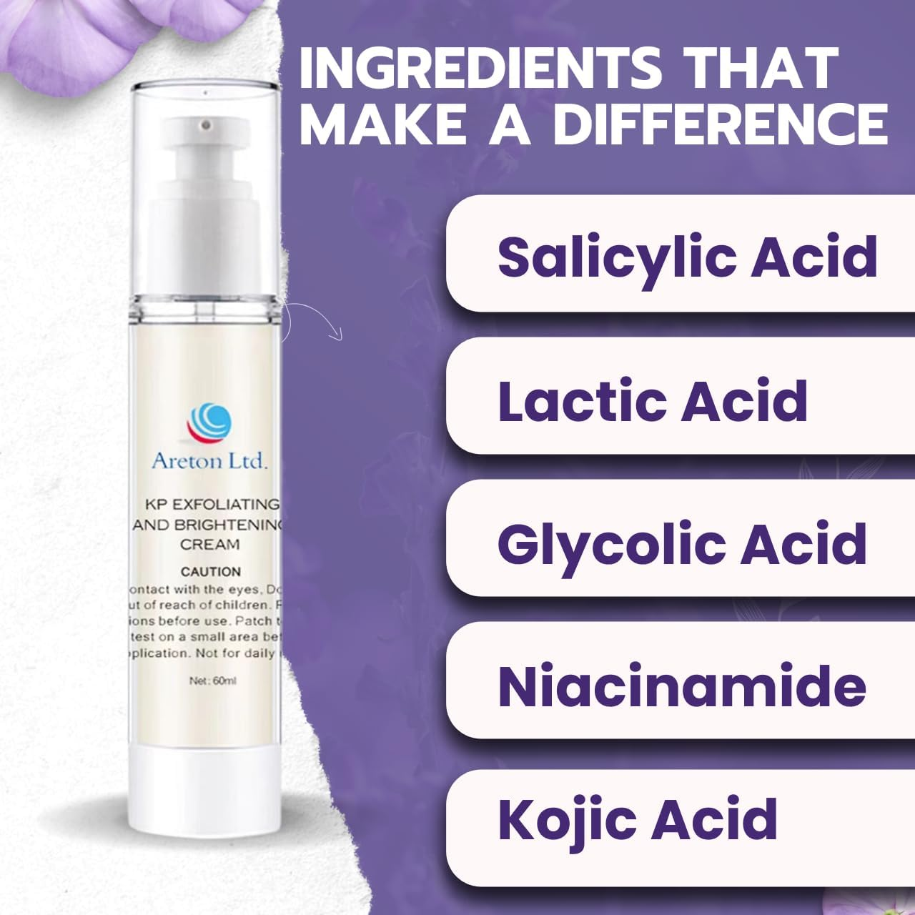 Areton Bump Eraser Body Bump Eraser Exfoliant for Keratosis Pilaris Cream with 5 Active Ingredients Kojic Acid, Lactic Acid, Glycolic Acid, Niacinamide & Salicylic Acid | Rough Skin image number 3