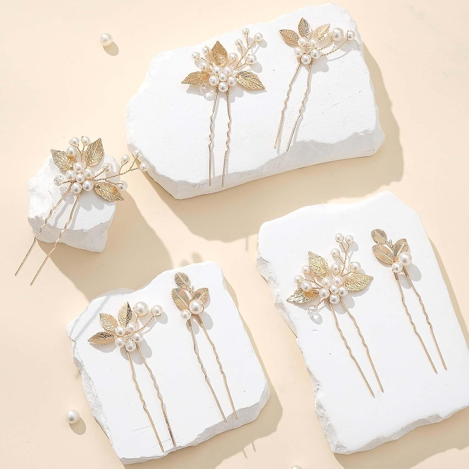 Bridal Wedding Hair Pins, 8 Pcs Bridesmaid Hair Clips, Wedding Hair Vine, Gold Leaf Crystal Pearl Hair Pins, Crystal Pearl Hair Clips Headpiece for Brides Bridesmaids Girls Updo Hair Accessories