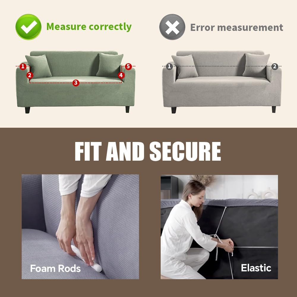 High Stretch Jacquard Sofa Cover Machine Washable Stylish Furniture Cover Anti-Slip Foams Strips with Elastic Bottom Suitable for Various Styles (Cream, 3 Seater (180-220Cm)) image number 6