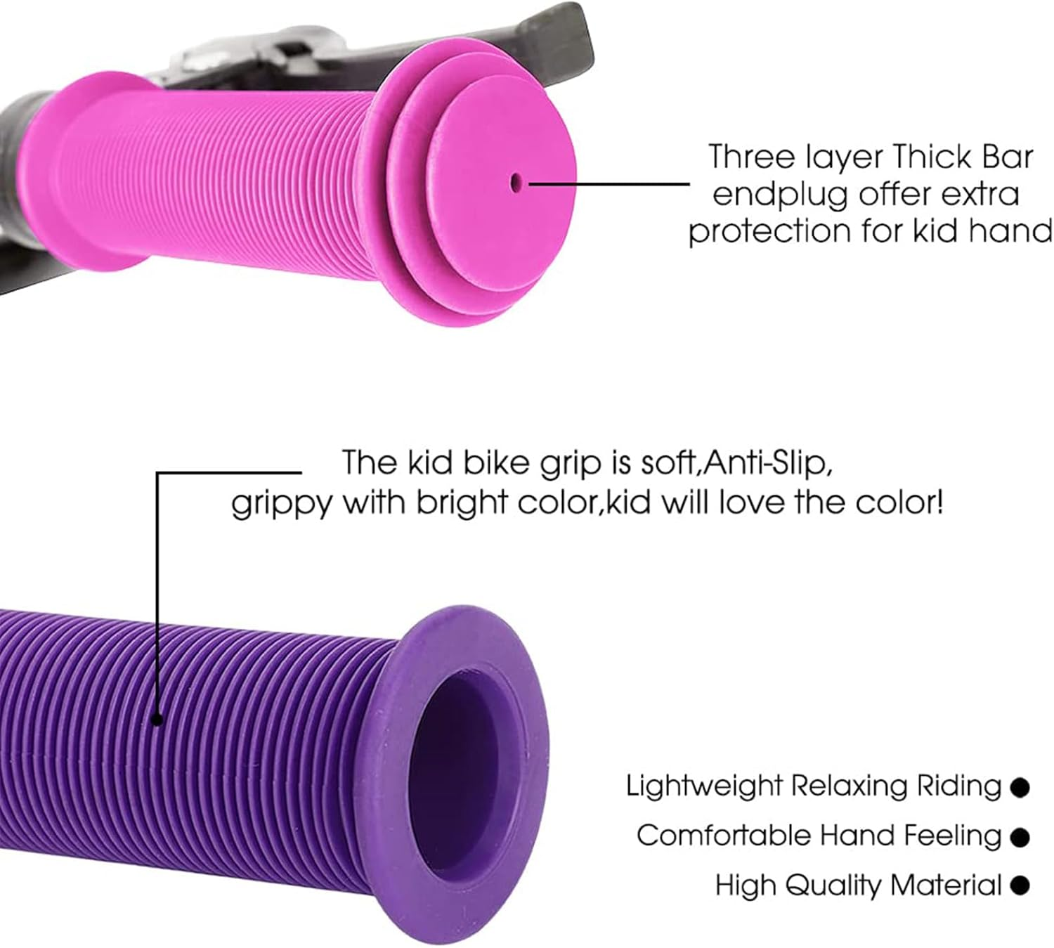 Bike Handlebar Grips, 4 Pcs Anti-Slip Soft Rubber Handlebar Grips for Universal Kids Bikes, Balance, Scooter, and Folding Bikes,Comfortable & Safe Bicycle Handle Bar Grips image number 1