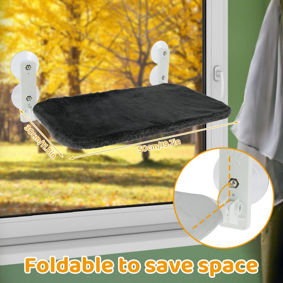 Cat Window Perch Foldable Space Saving Cat Hammock Hanging Cat Window Hammock Seat with Suction Cups Strong Bearing Capacity Cat Hammock Replaceable Window Mounted Cat Bed for Cat Kitten