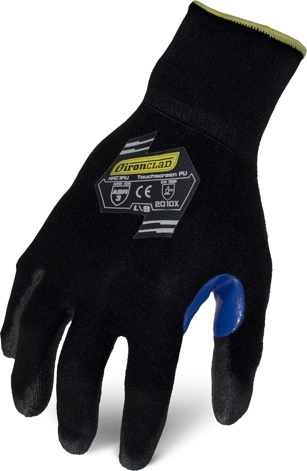 Ironclad KKC1PU-04-L Knit A1 Polyurethane Touchscreen Cut Resistant Gloves, Large, Black image number 2