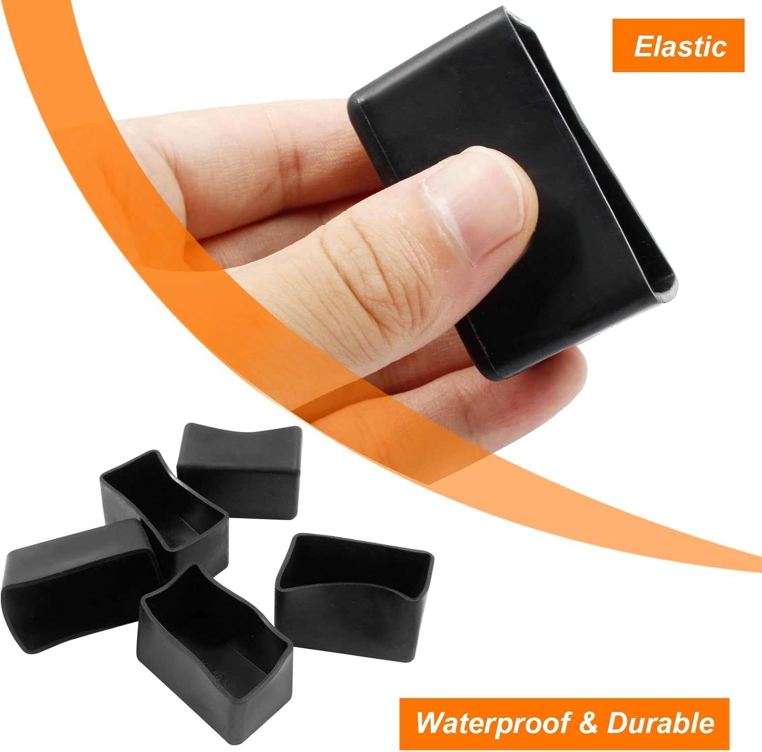 20Pcs Rectangle Furniture Leg Caps 1" X 1-3/4" (25 X 45Mm) - Black Rubber Chair Leg Caps Covers Floor Protectors for Chair, Table image number 4