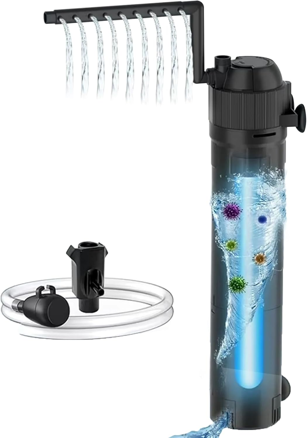 Aquarium Filter 5 in 1 Fish Tank Filter, 210 GPH Green Water Cleaning Filter Pump with Timer, Dual Mode (Aeration/Rainfall) for 40-200 Gallon Aquariums (10W U-V+8W Pump) image number 1