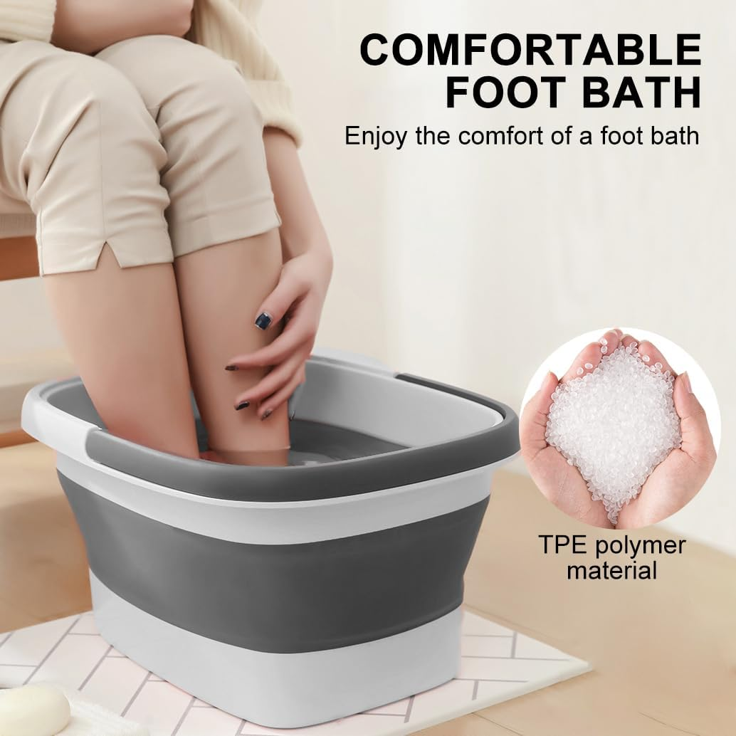 Collapsible Foot Bath Basin for Soaking Feet, Foot Soak Tub with Handle,Foldable Foot Bath with Foot Massaging Acupoints to Help Sleep 15L/4 Gallons Massager Foot Soaking Basin Feet (Grey) - Grey image number 4