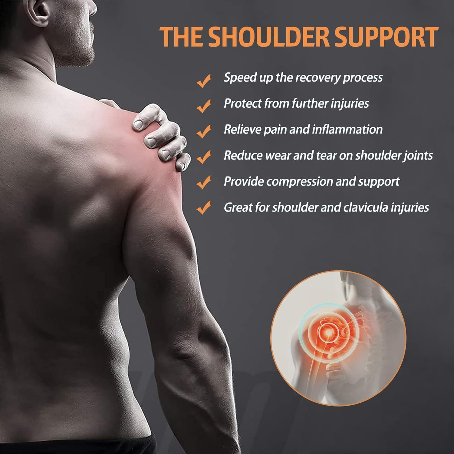 Adjustable Shoulder Support Brace for Men and Women, Shoulder Strap Support for Shoulder Relief Pain, Rotator Cuff Support Fits Left and Right(L-Xl) image number 3