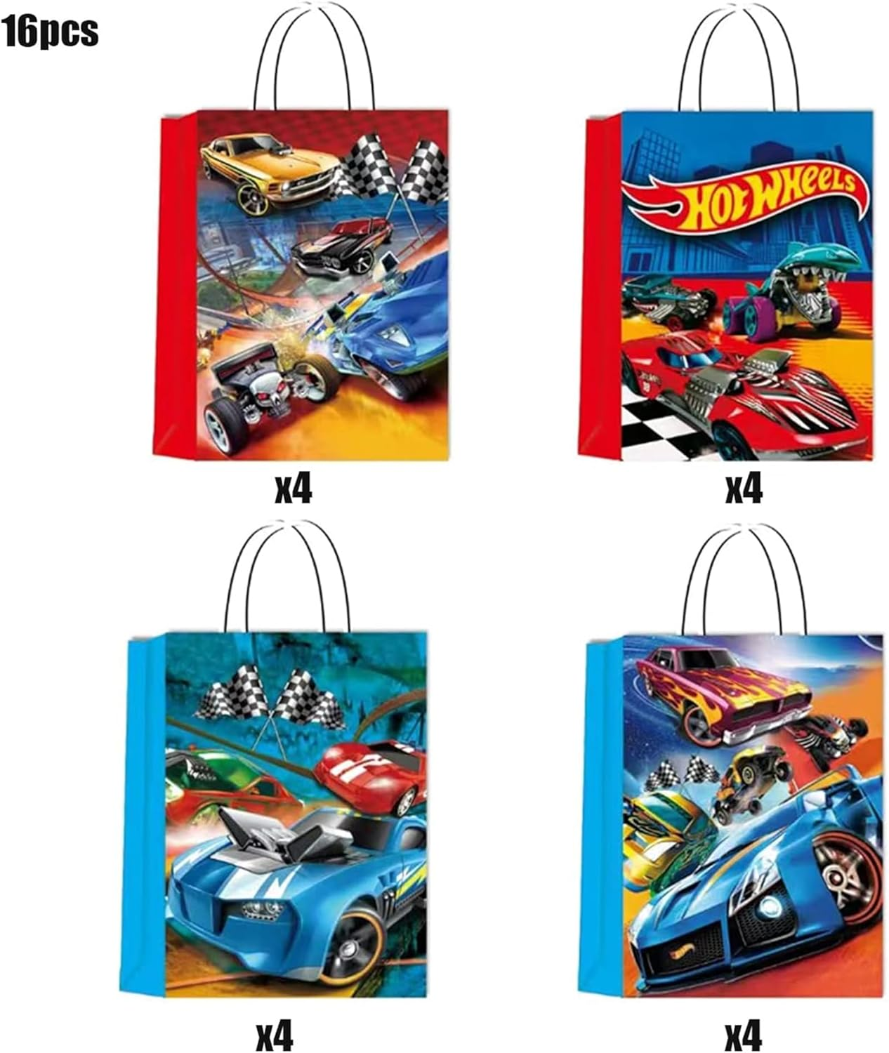 16 PCS Racing Car Party Favor Bags with Handles, Hot Car Party Treat Bags Cake Candy Snack Goodie Gift Paper Bags for Kids Boy Girl Birthday Party Baby Shower Decoration Supplies - Cat image number 7