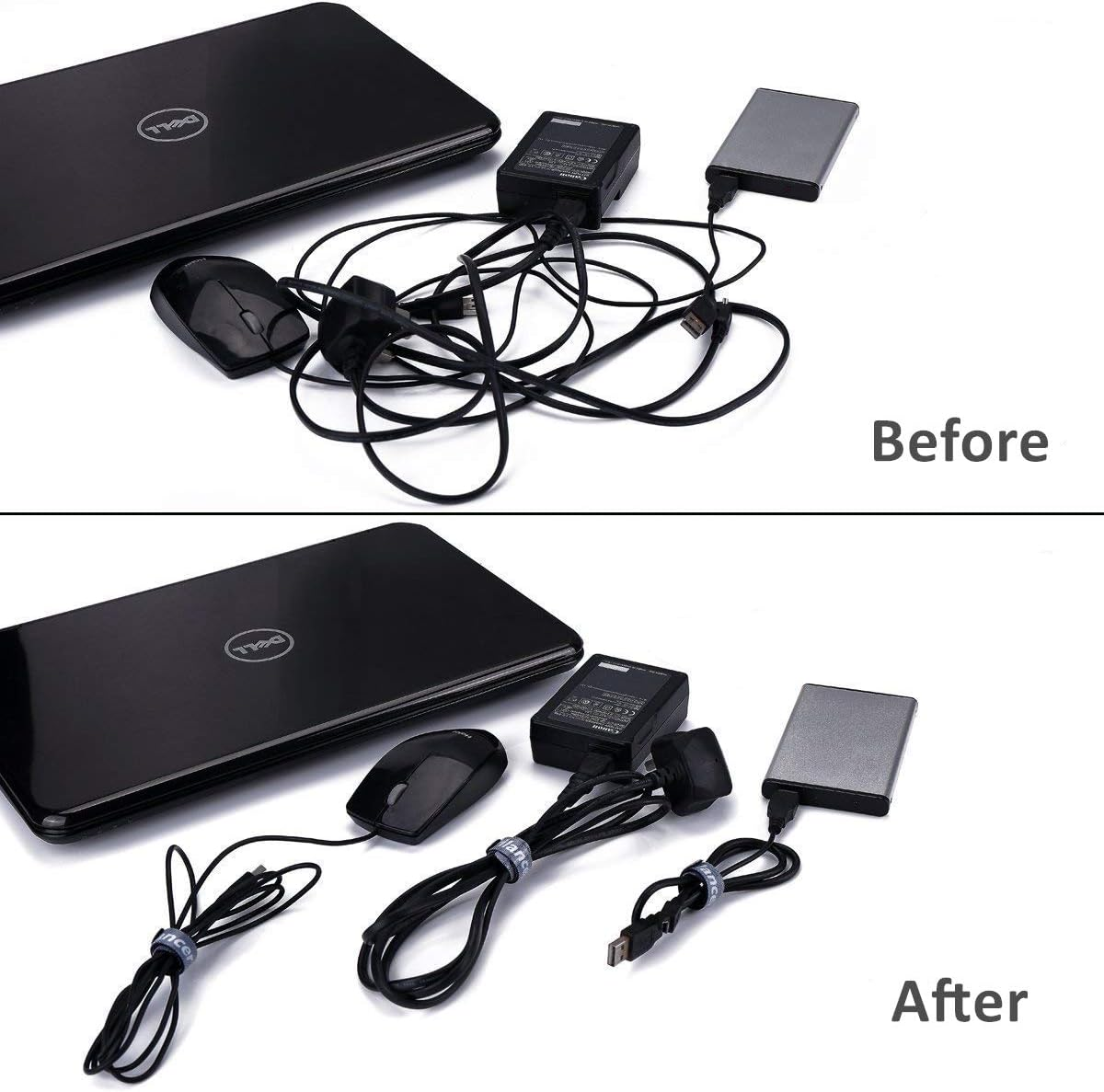 Reusable Cable Ties, Trilancer Cord Wraps, Adjustable Strap Fastener, Cable Organizer, Fastening Hook and Loop, 8 Inches, 50 PCS (Black) image number 1