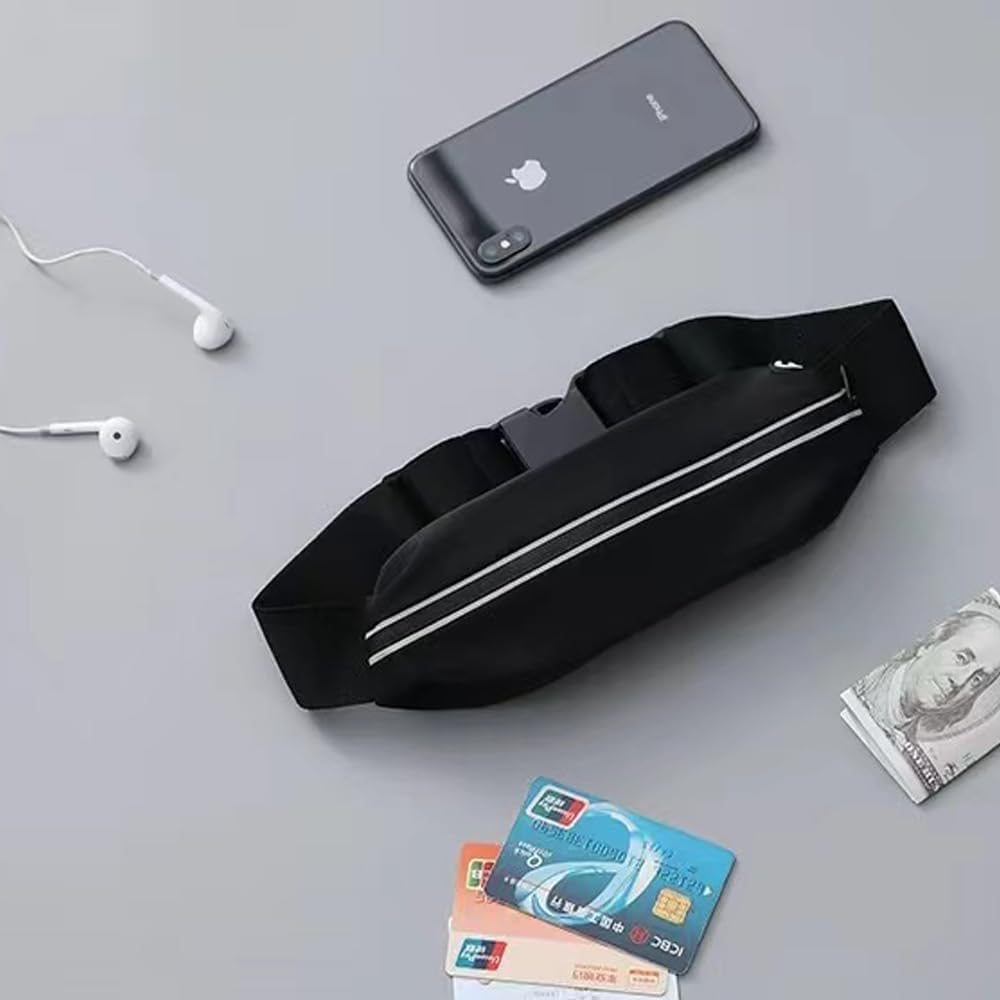 Lianjia Running Belt with Waterproof Bounce，Adjustable Waterpro for Phone Holder Runners Belt, Slim and Money Belt for Women and Men Running Bag, Apply to Fitness, Hiking Traveling (Black image number 2