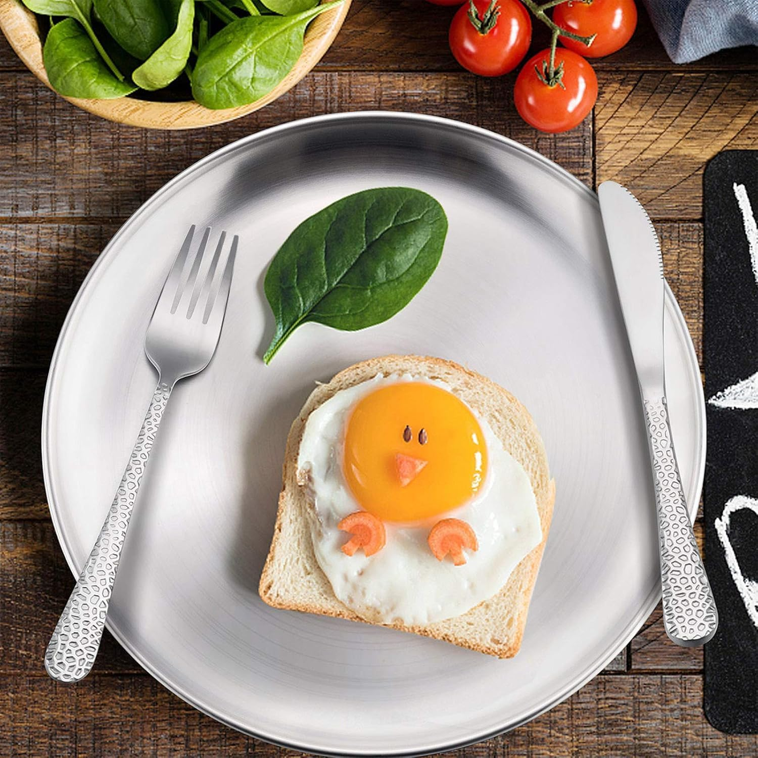 304 Stainless Steel Plates 7.87 Inch 4 Pcs, Metal Lightweight Unbreakable Dinner Dishes Plates Set, Dishwasher Safe image number 2