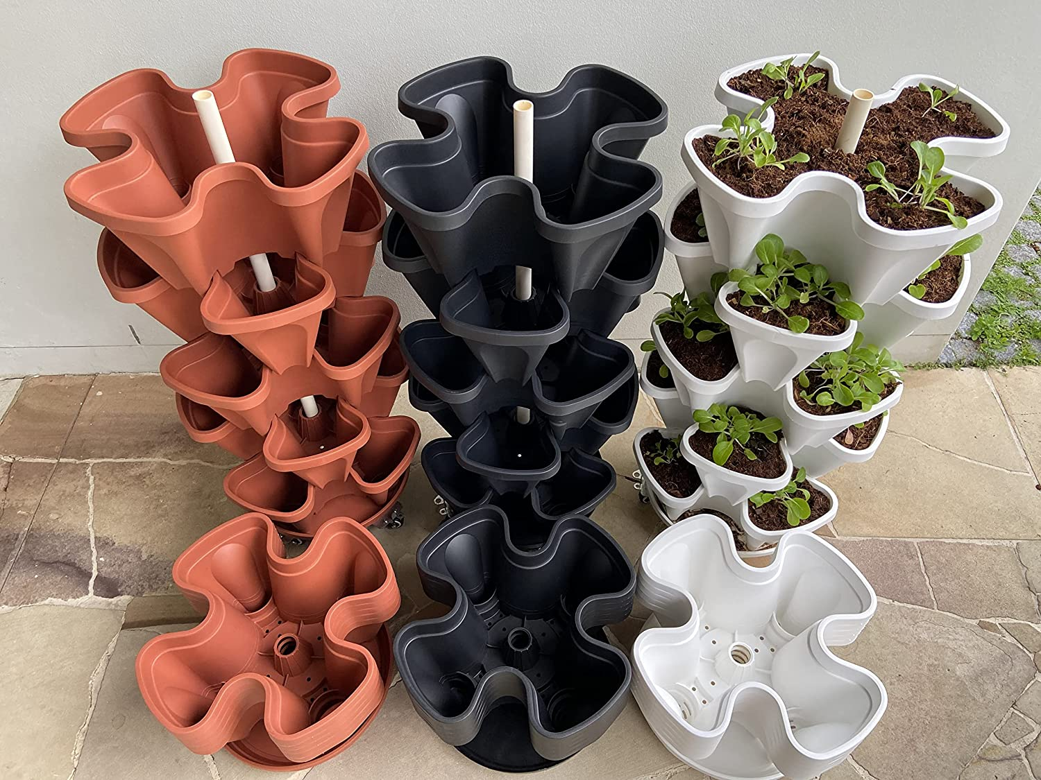 Large 5 Tier Stackable Planter Set Vertical Garden - 45Cm Width (Terracotta) - Black image number 7