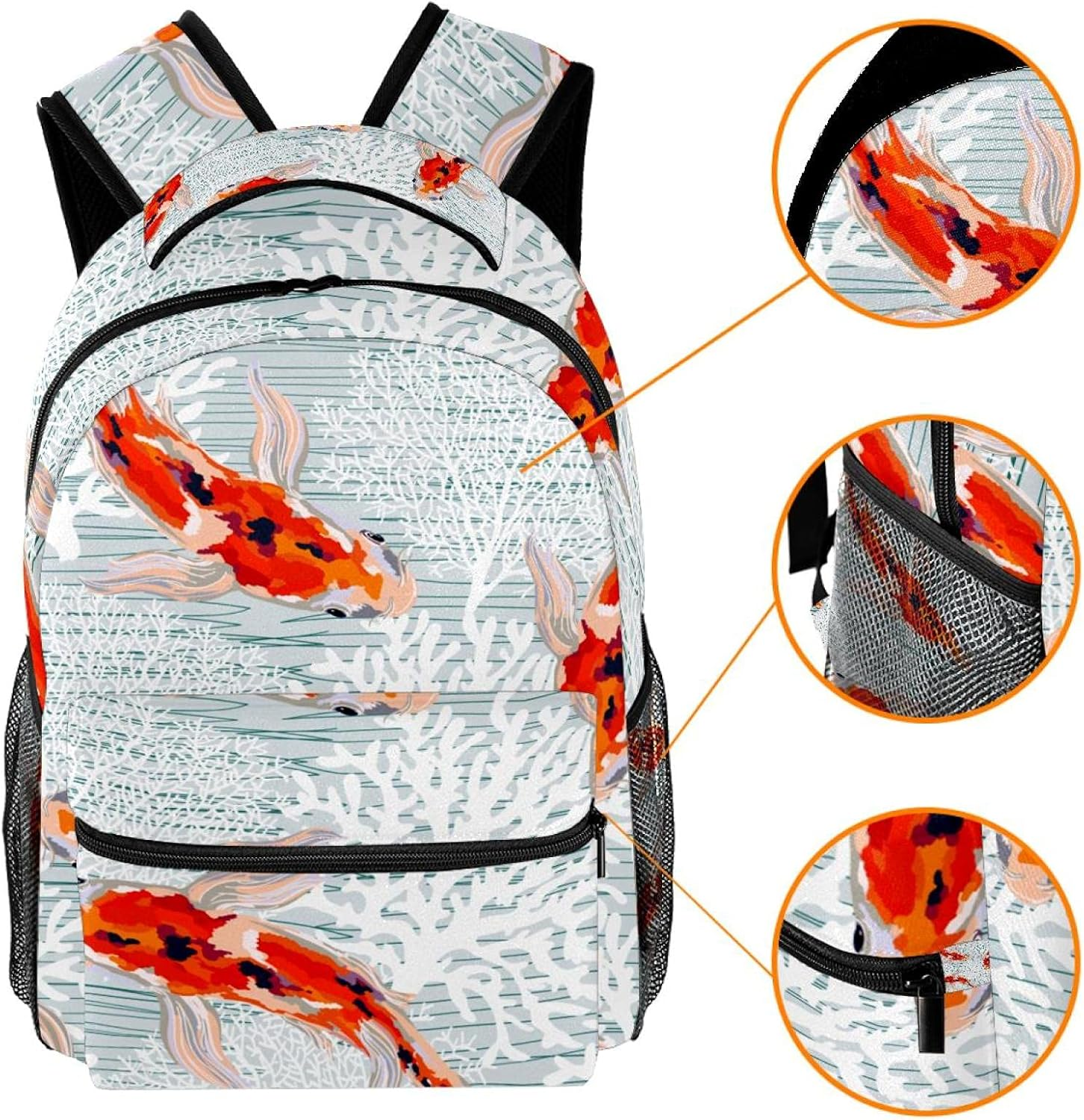 Spring Summer Background with Koi Fish, Corals Backpack Students Shoulder Bags Travel Bag College School Tote Backpacks image number 3