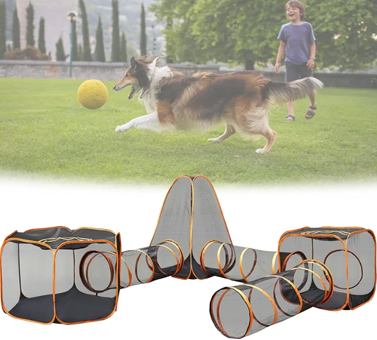 Outdoor Cat Enclosures with Cat Tunnel, Pop up Portable Playpen for Cats, Foldable Outdoor/Indoor Cat House - Rabbits Ferrets, Small Animals Pet Tent