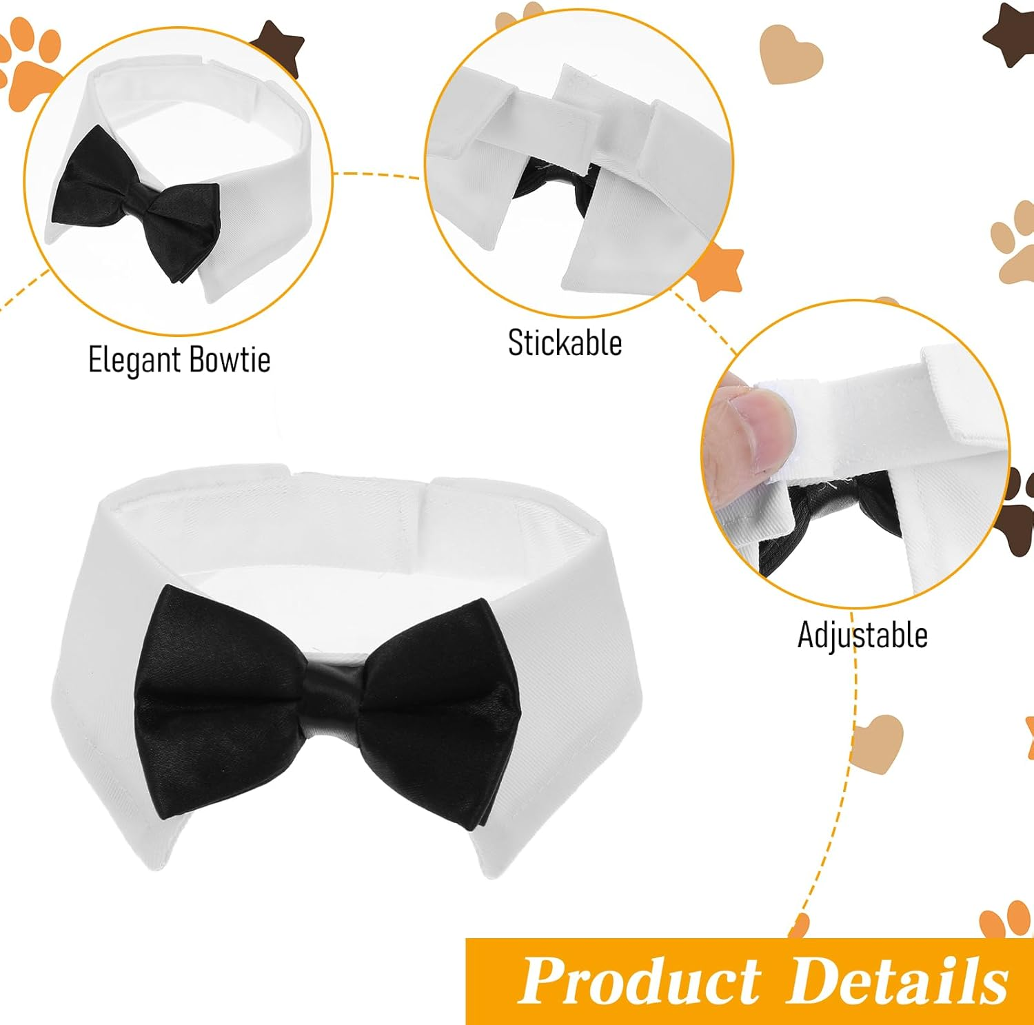 2 Pack Dog Cat Tuxedo Collar Cute Tux Puppies Dog Bowtie Cat Bow Tie Tux Collar Adjustable Formal Pet Cats Necktie for Dogs Cats Birthday Wedding Costumes image number 3