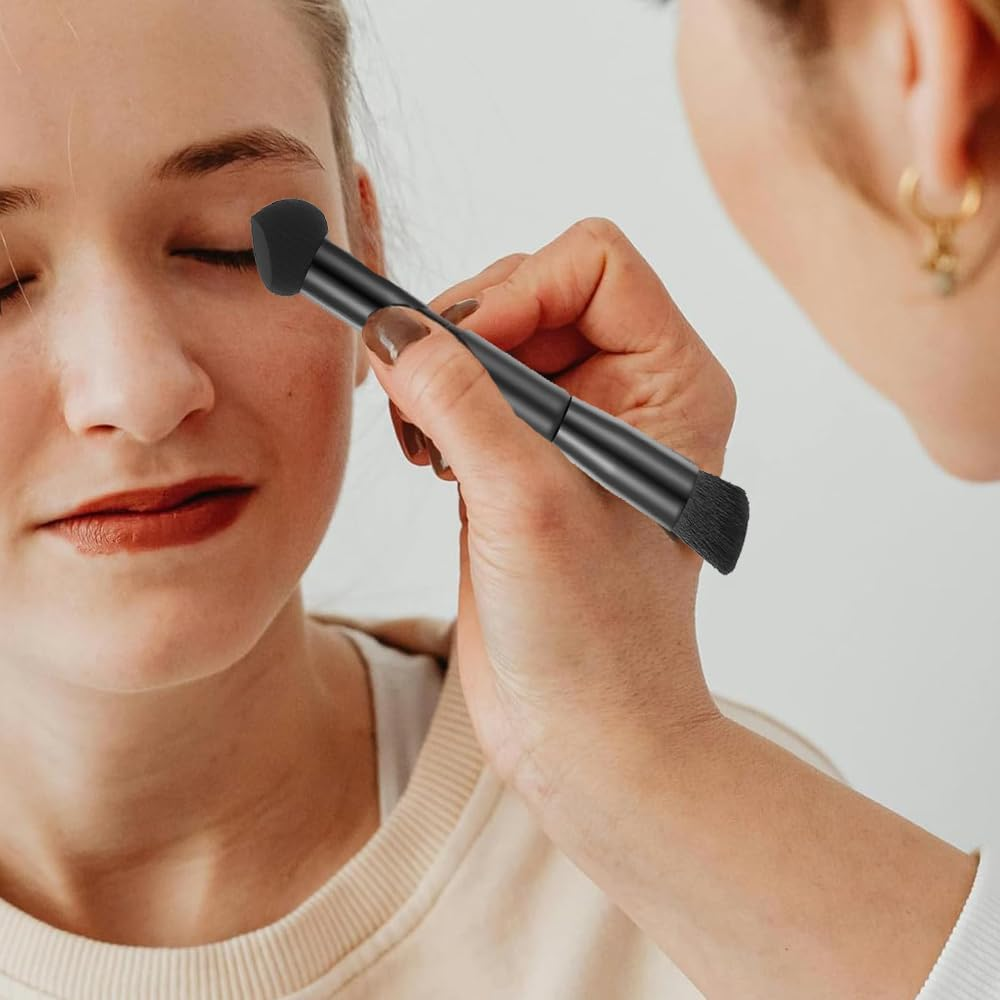 Lymizhuo 2Pcs Dual Ended Hairline Brushes &ndash; Soft Bristles & Sponge Tip for Seamless Hair Root Concealer, Boldify Hairline Powder, Contour & Touch up &ndash; Travel-Friendly Makeup Brushes Set