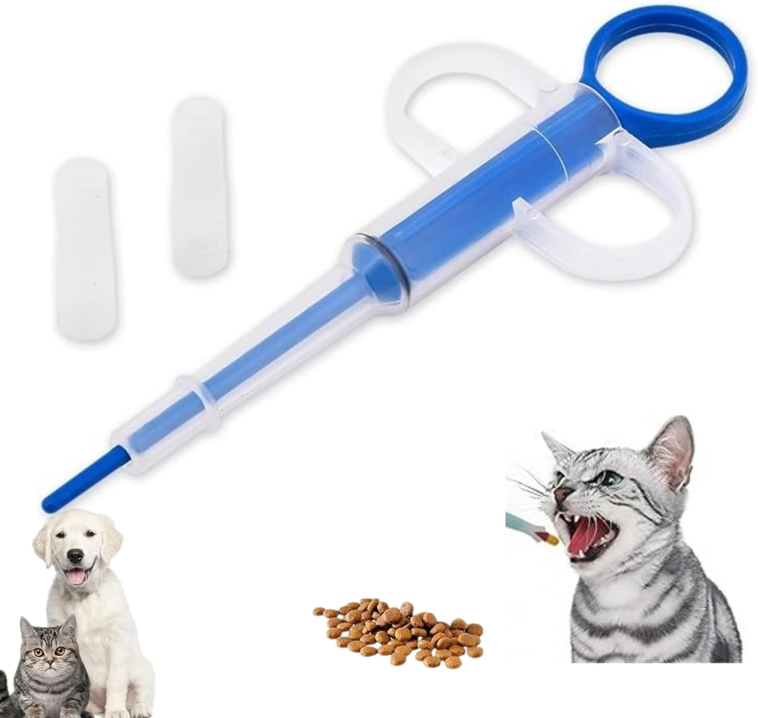 Pet Pill Shooter with 2 Premium Soft Silicone Tips, Medicine Dispenser for Cats and Dogs,Blue and Pink Dinosaur Style-Regular Transparent Style，Fo Acts as Pet Piller, Medicine Feeder (Blue)