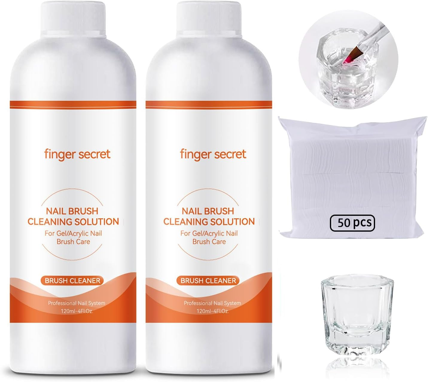 Gel Nail Polish Remover Kit Nail Polish Gel Remover 120Ml & Nail Brush Cleaner 120Ml Professional Gel Remover Quickly Clean Nail Brushes with Glass Cup Nail Cleaning Pads for Nails