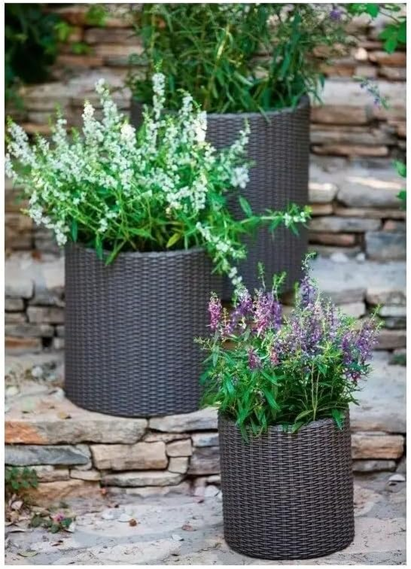 Keter Cylinder Planter, Brown, Small/Medium/Large (Pack of 3) image number 4