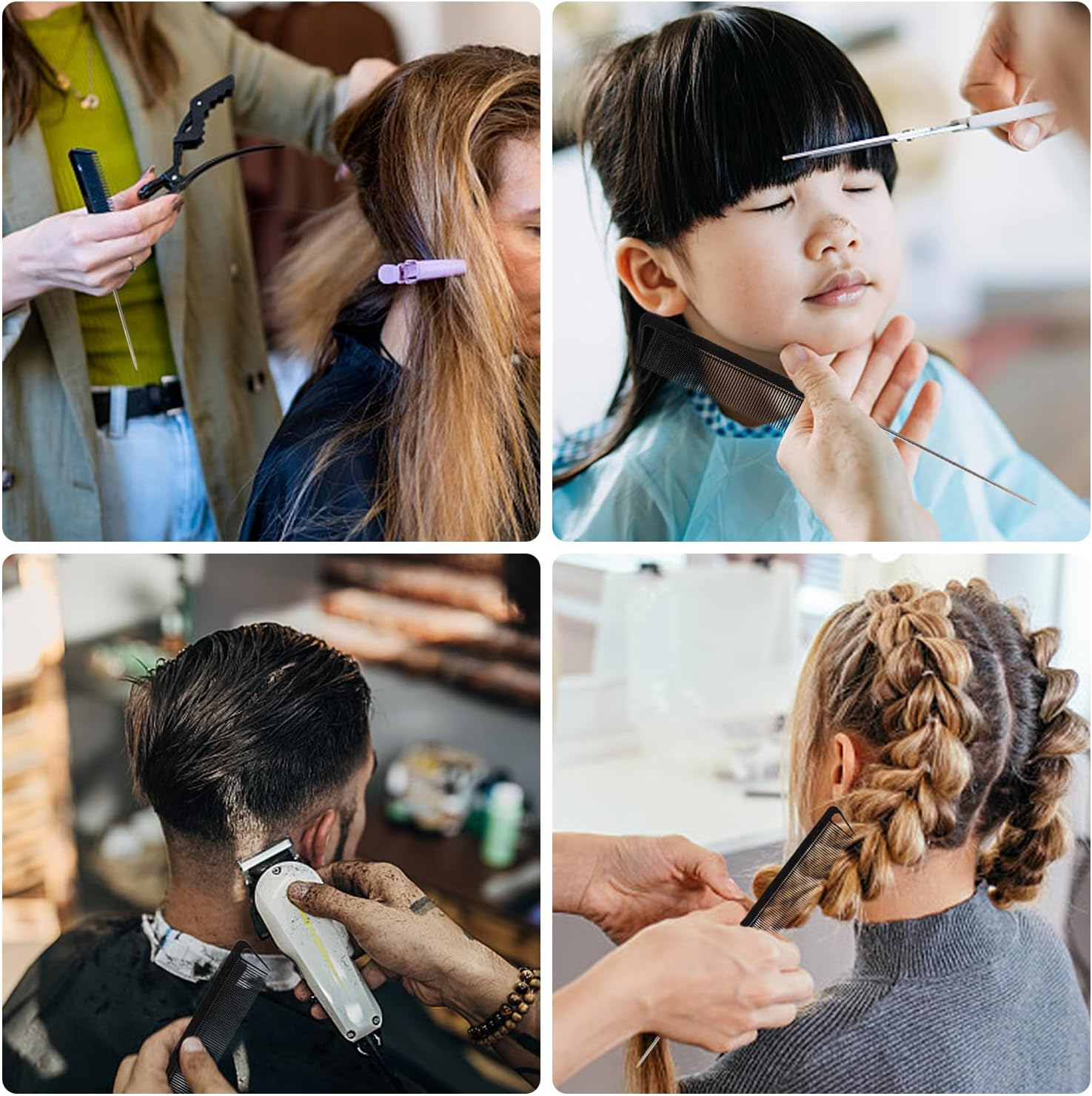 6 Piece Piece Comb Hair Comb Carbon Fiber Metal Fine Tooth Comb Pointed Tail Comb Professional Grooming Kit for Highlighting, Trimming, Styling, Parting (Multiple Colors)