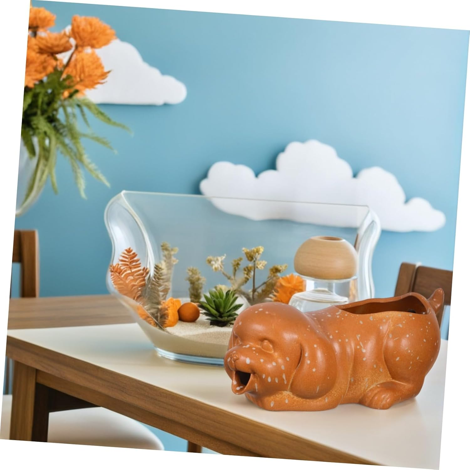 Ceramic Dog Fountain Spitter for Garden Outdoor Jar Circulating Waterfall Jar with Efficient Filtration Ceramic Material Playful Aquarium Decoration image number 1