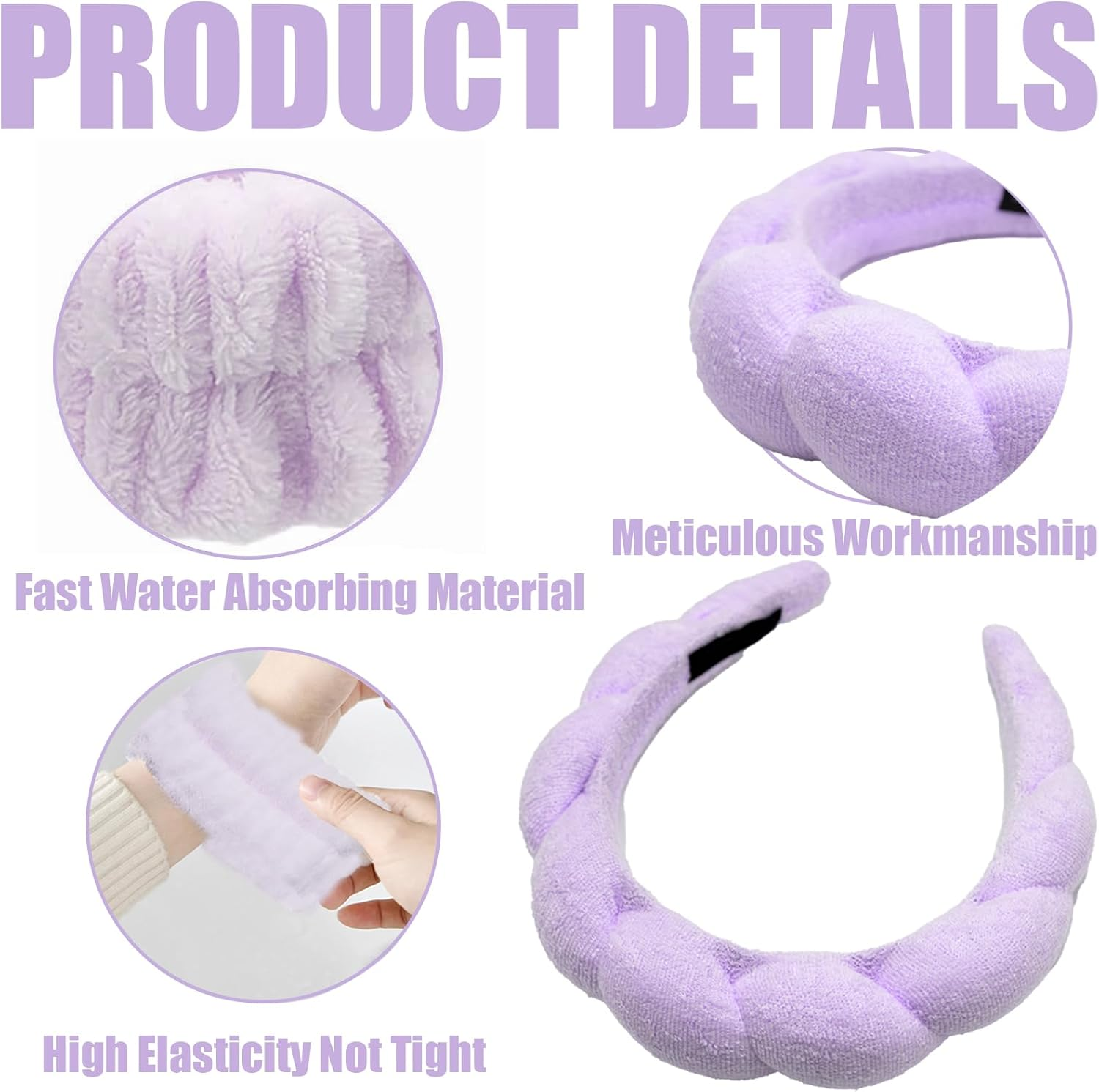 Headband Wrist Wash Band Set, Spa Face Hairband Wrist, Wrist Spa Wash Band, Sponge and Terry Cloth Fabric Headband, Wrist Makeup, Hair Band Velvet, Face Cleansing (#5) - 3 image number 7