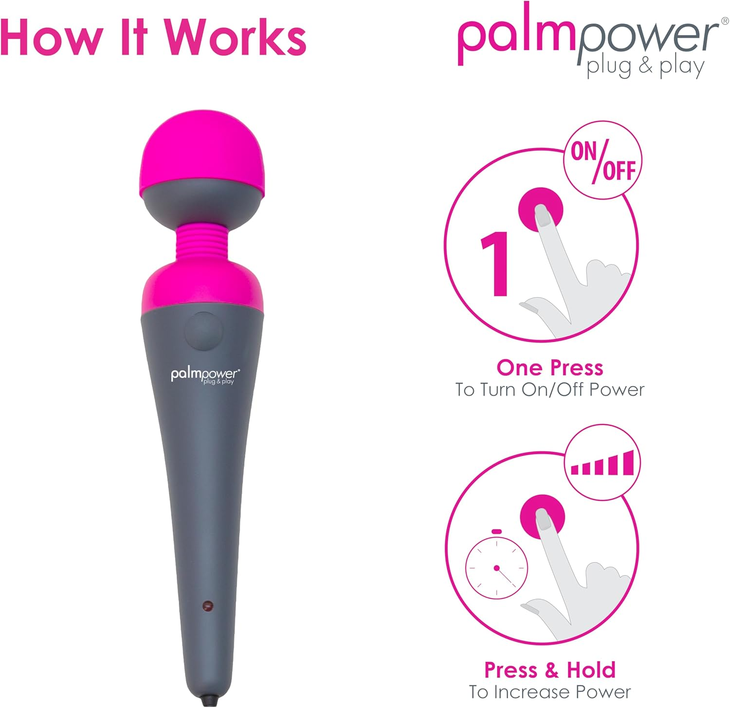 Palmpower Massage Wand Plug & Play USB, Pink