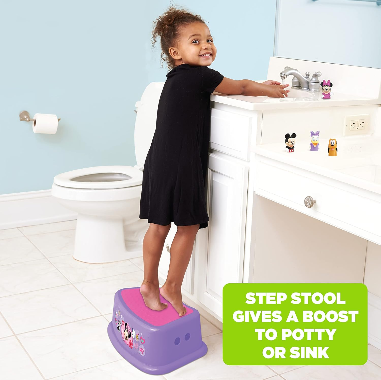 Disney Minnie Mouse Happy Helpers Bathroom Step Stool for Kids Using the Toilet and Sink, Pink and Purple, 12.1"X4.7"X9.4" image number 3