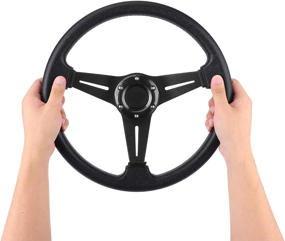 Car Racing Steering Wheel, PU Leather and Aluminum Spokes Universal Racing Car Drifting Steering Wheel, Flat Drifting Universal Sports Steering Wheel (Black) image number 4