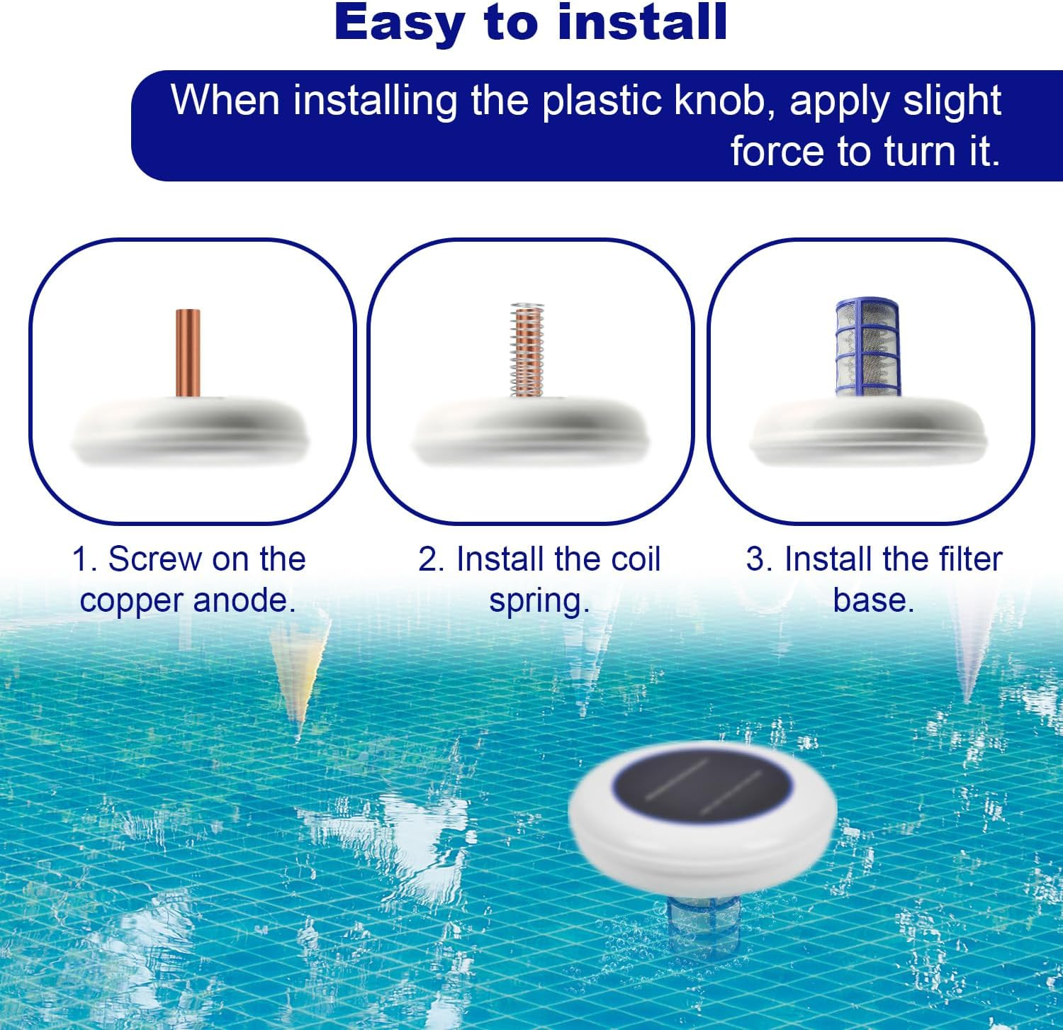 Pool Ionizer Replacement Kit, 4.09X0.71In Replacement Copper Anodes with Copper Anode Filter Base Spring Screw Universally Applicable to Solar Ion Generators image number 1