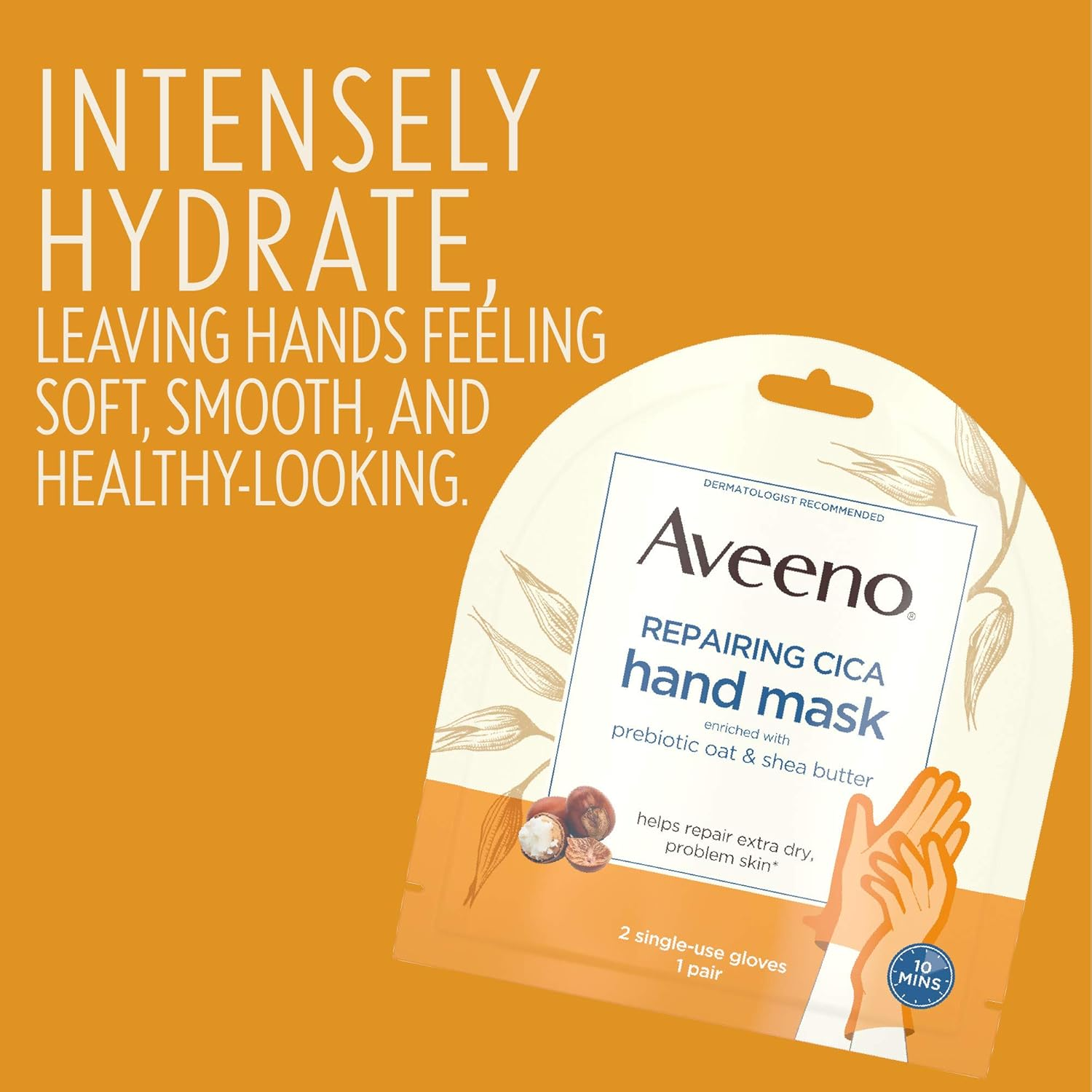 Aveeno Repairing Cica Hand Mask with Prebiotic Oat and Shea Butter, 6 Count image number 2