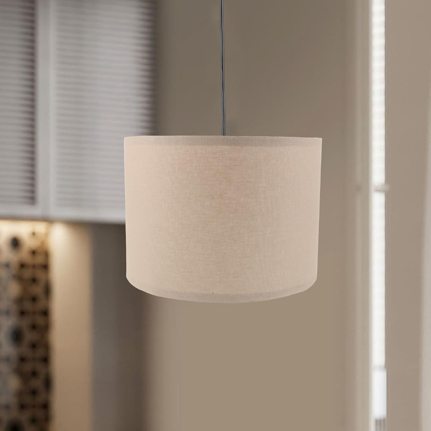 Levemolo Faux Linen Table Drum Lampshade Replacement Cylinder Lampshade Fabric Lamp Cover for Bedroom Living Room Bedside Side Table Lamp Khaki image number 3