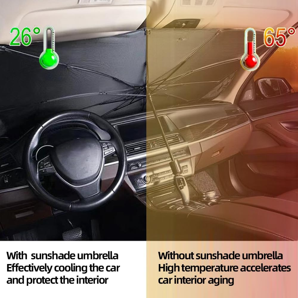 Front Windshield Sun Shade Umbrella for Car - Skycabin Front Window Sunshade Umbrella with Storage Bag for Heat Insulation Protection, Universal Car Sun Visor Protect Vehicle Sedan SUV Truck image number 5