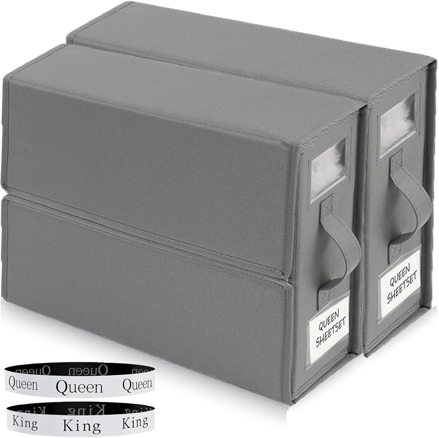 Bed Sheet Organizer,2Pack Foldable Linen Bedding Sheet Storage Box with Window and Label,Closet Organizer Organizing Bedding Container Box for Linen Closet,Bed Sheets,Duvet Covers,Blankets,Pillowcases image number 2