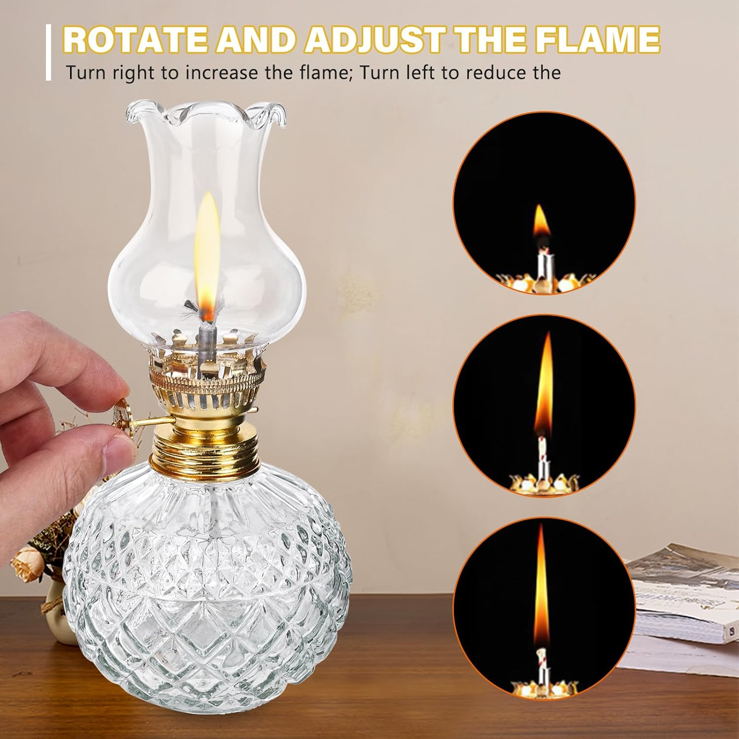 Petroleum Lamp for Indoor Use, Pack of 2, Oil Lamps Made of Glass, Retro Nostalgia, Transparent, Adjustable Brightness, Windproof, Decorative Oil Lamp for Living Room, Emergency Use, Dining Room