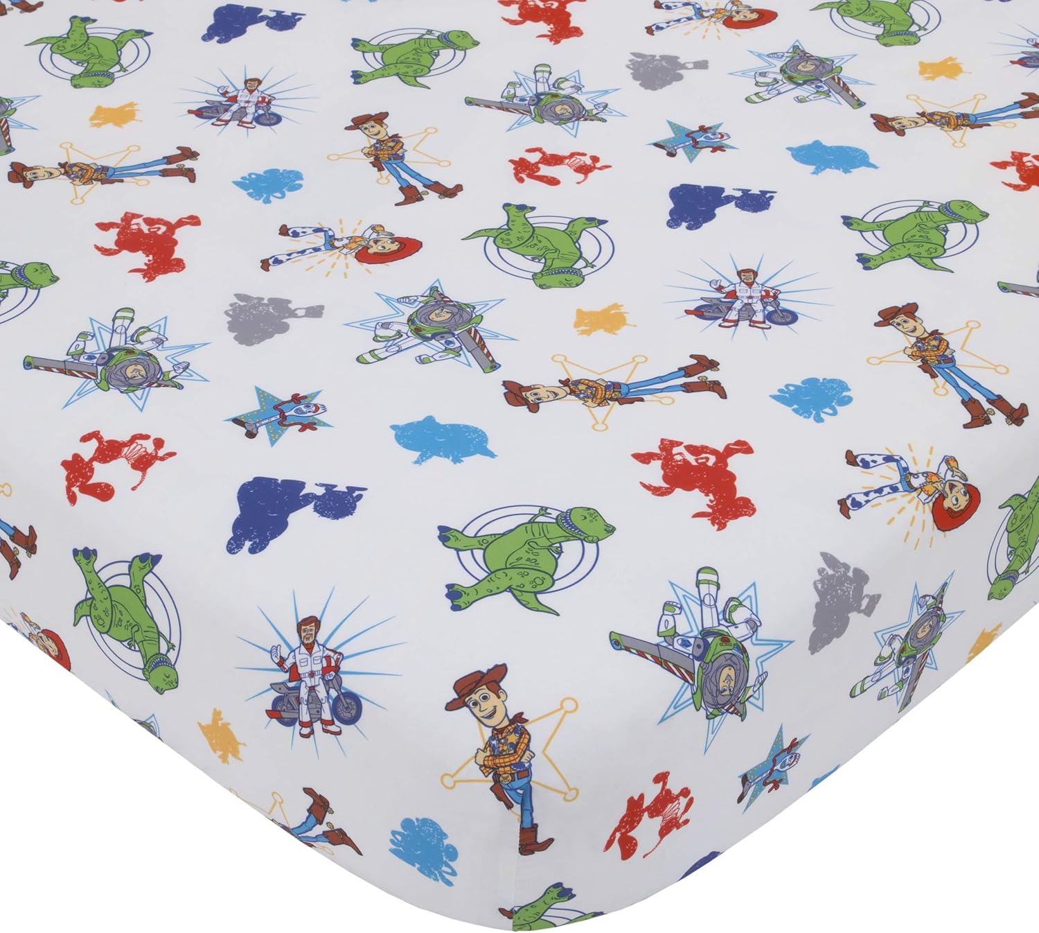 Disney Toy Story 4 - Blue, Green, Yellow Toys in Action 4Piece Toddler Bed Set - Comforter, Flat Top Sheet, Fitted Bottom Sheet, Reversible Pillowcase, Blue, Green, Yellow, image number 3