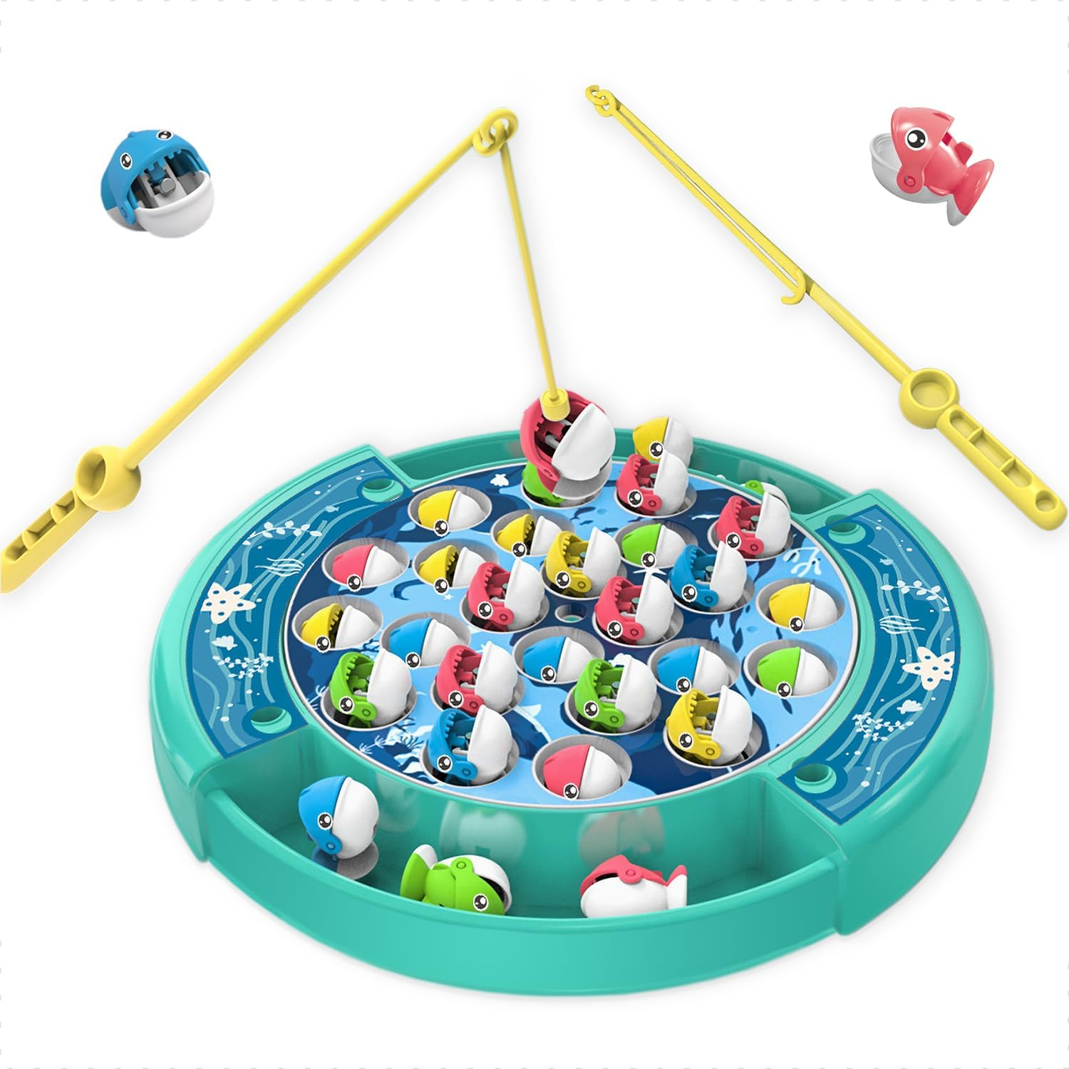 Magnetic Fishing Game for Kids, Rotating Board Games Fishing Toy with Cute Music and 24 Fish (Green) image number 2