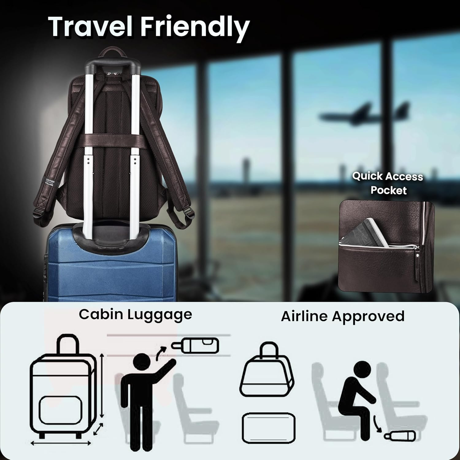 LEATHER VILLAGE Leather Backpack for Men | Slim Professional Business Bag Fits 15.6&rdquo; Work & Travel Daypack with Trolley Strap image number 2