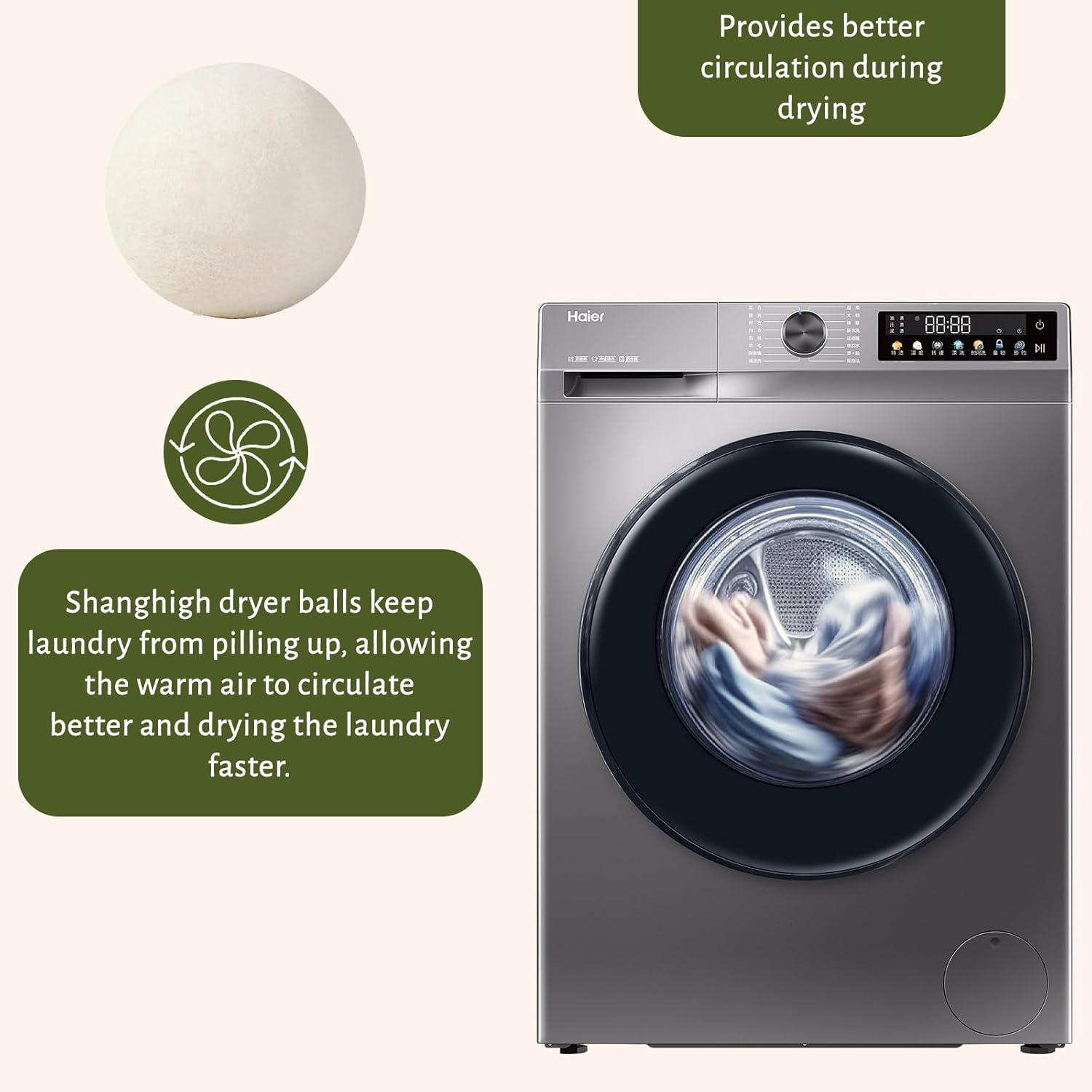 Shanghigh Wool Dryer Balls - 12 Pcs Reusable Fabric Softener with Natural Sheep, Organic Drying Ball for Reduce Clothes Wrinkles, Safe & Hypoallergenic Eco Premium Laundry Balls, Saves Dry Time image number 1