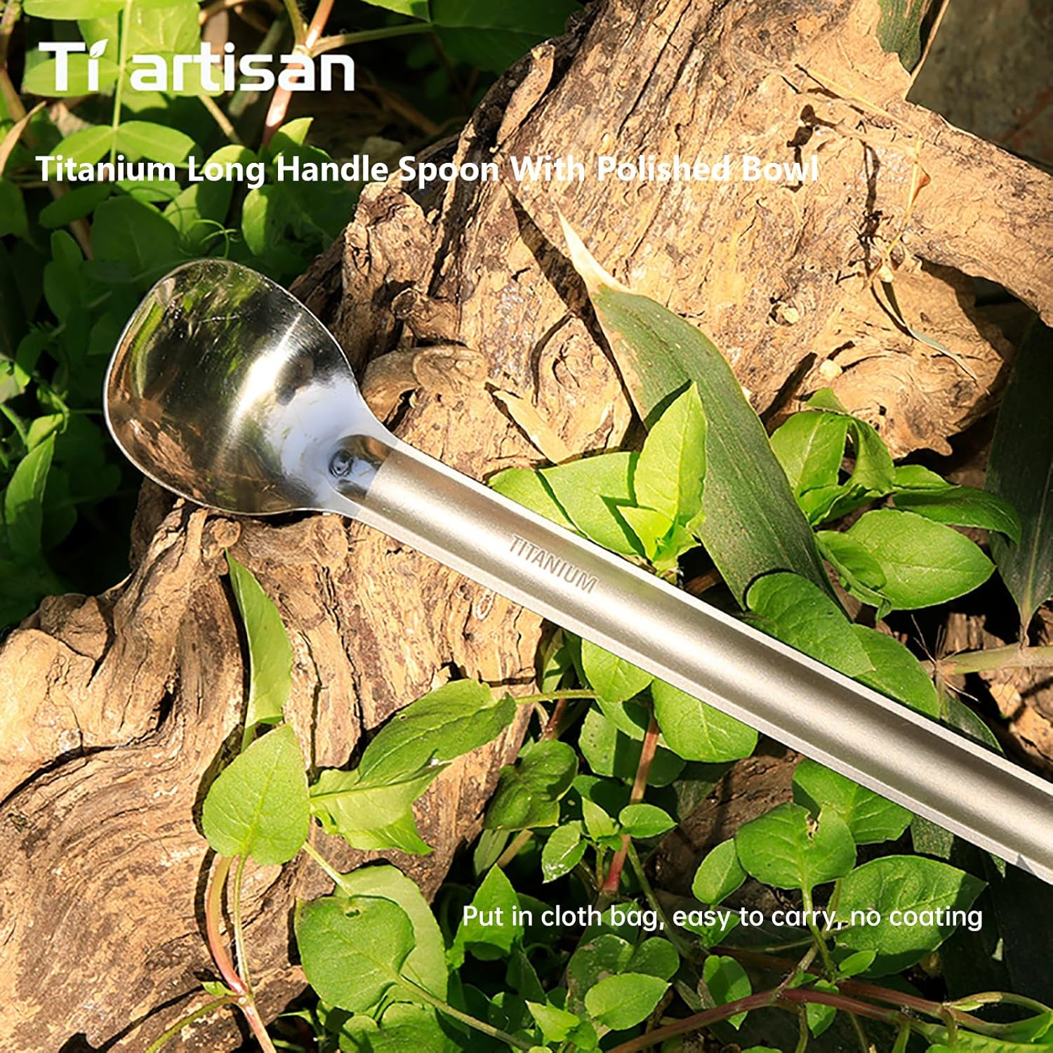 Titanium Spork Long Handle Spoon Camping Spork Ultralight Camping Utensils Ultralight Portabale Table Flatware for Outdoor Backpacking Hiking Travel Picnic with Bag (Spoon (TA8120P)) image number 5
